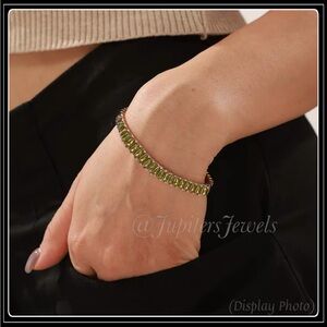 NEW 585 ROSE GOLD PAPERCLIP OLIVE BAGUETTE SIMULATED PERIDOT TENNIS BRACELET